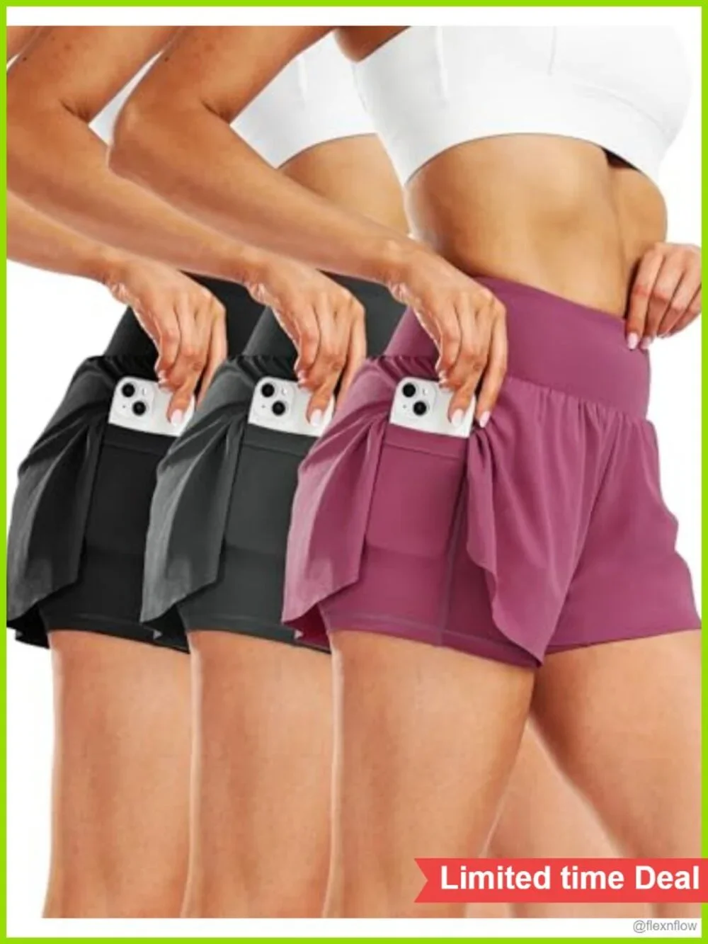 Women's Athletic Shorts 2-in-1 Double Layer High Waist with Pockets